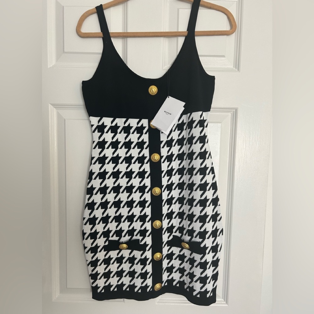 Balmain knit dress. Black and white check sz40